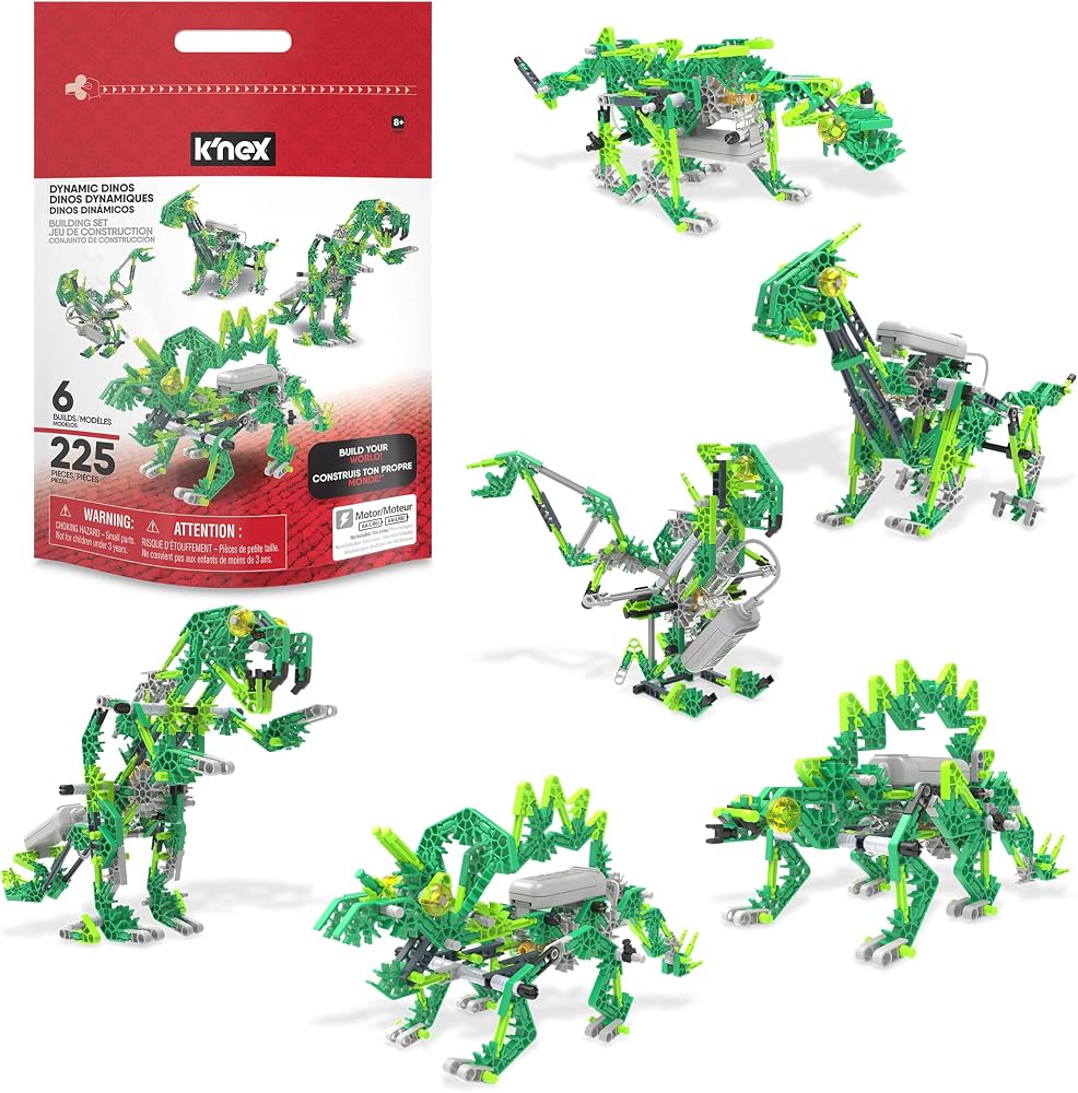 K'NEX Basic Fun Dynamic Dinos Bauset – Baue 7 bewegliche Din